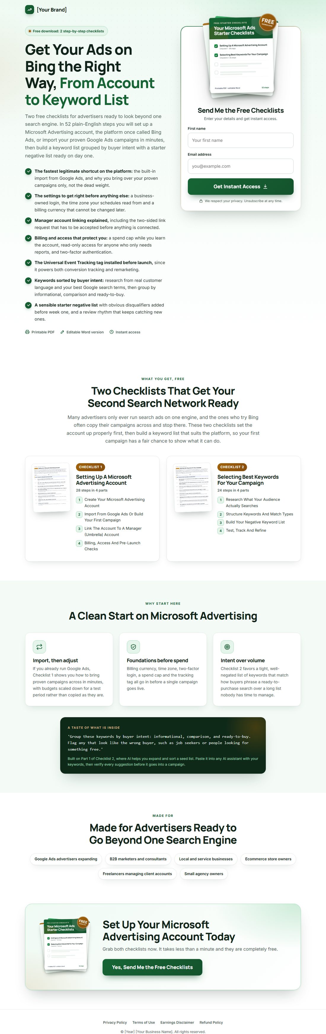 The squeeze page on desktop