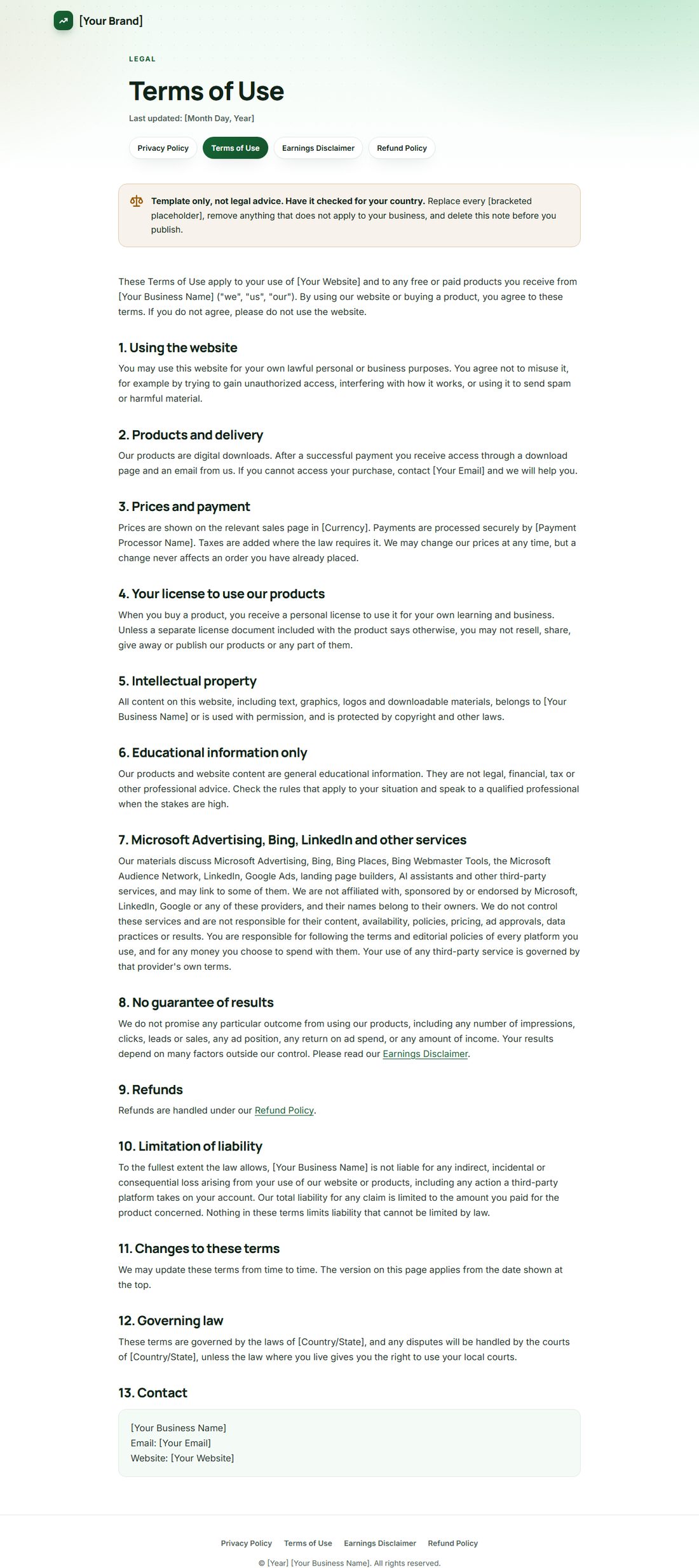 The Terms Of Service template