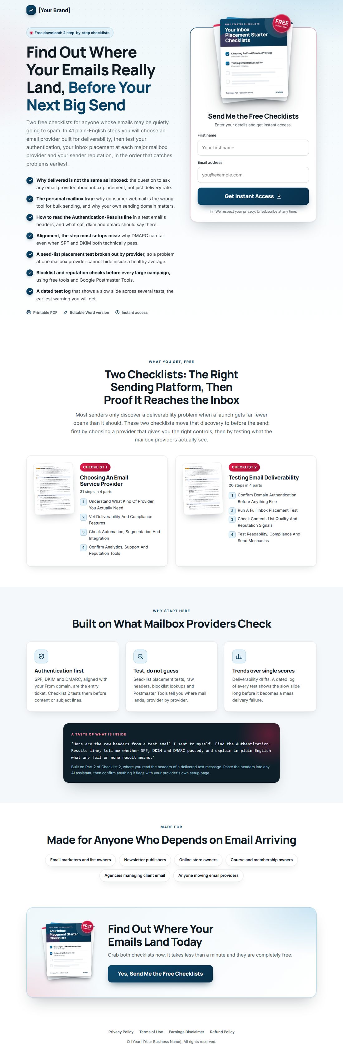 The squeeze page on desktop