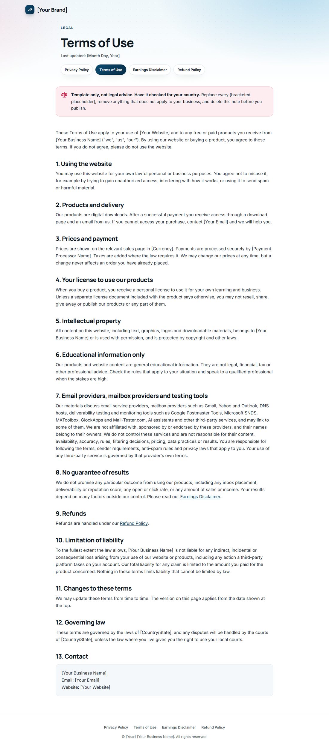 The Terms Of Service template