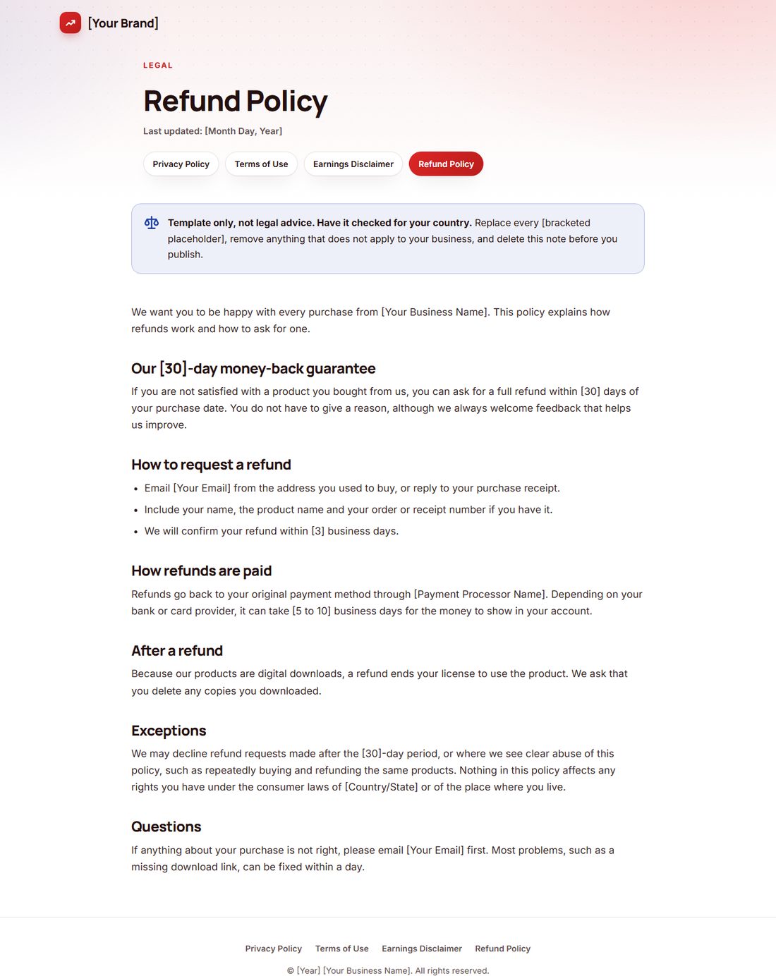 The Refund Policy template