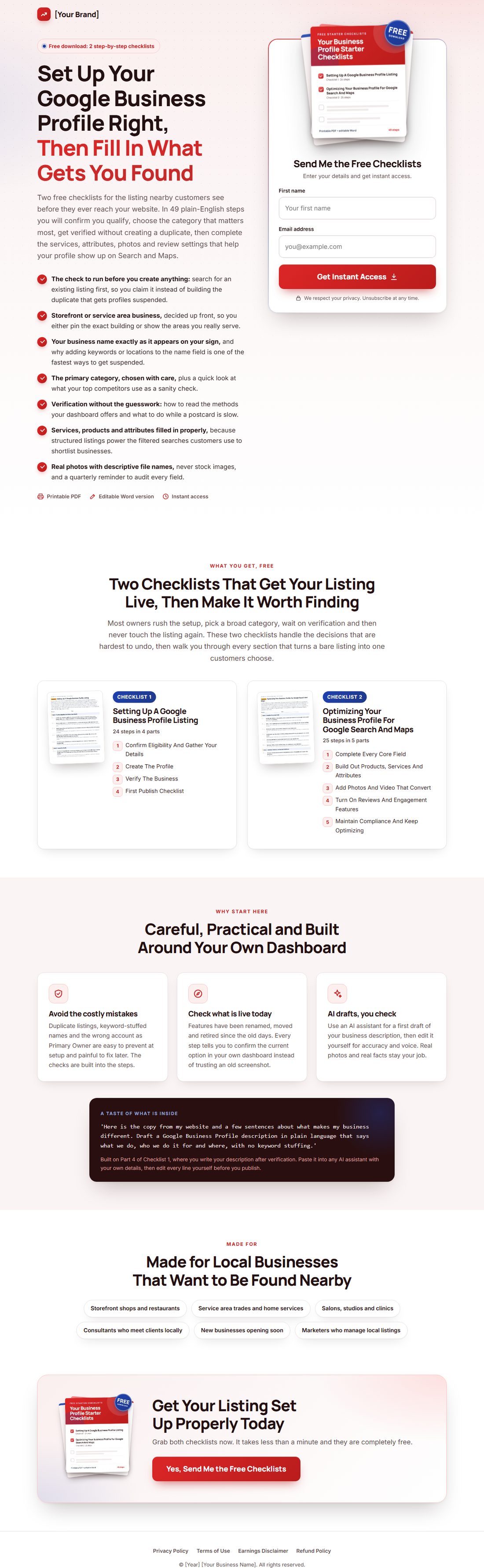 The squeeze page on desktop