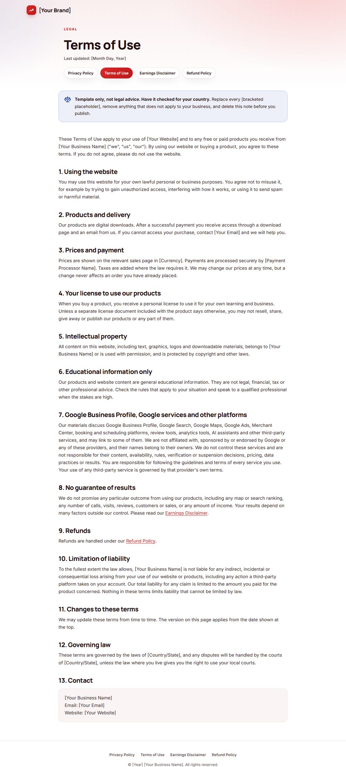 The Terms Of Service template