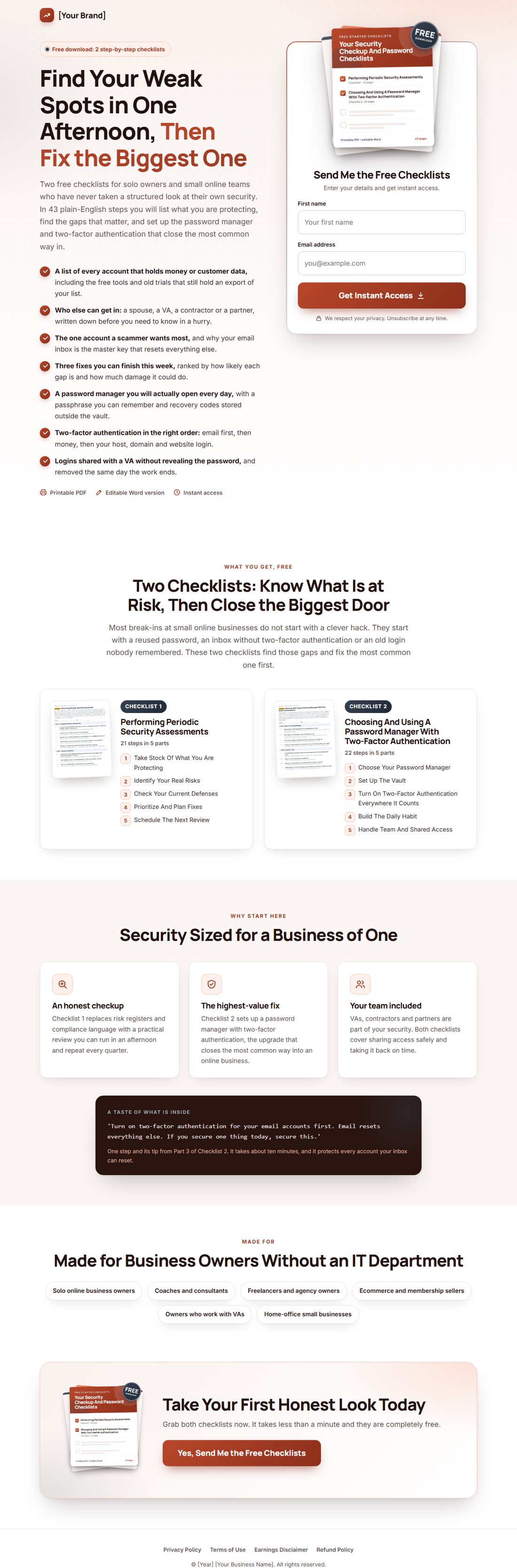 The squeeze page on desktop