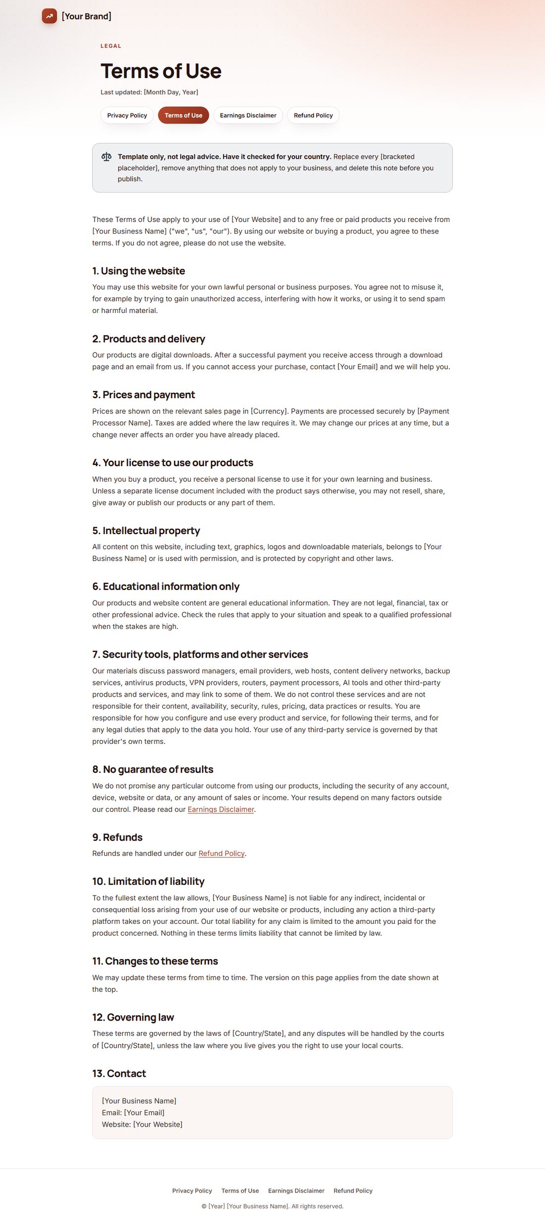 The Terms Of Service template