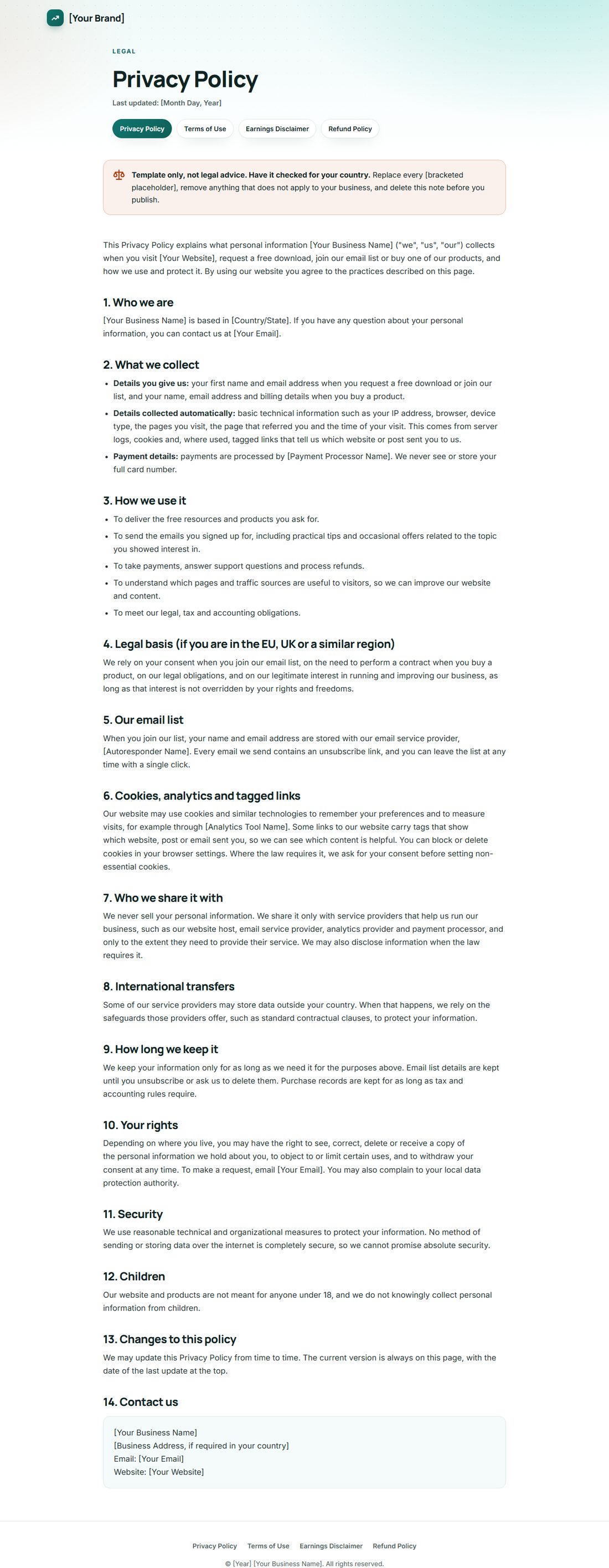 The Privacy Policy template