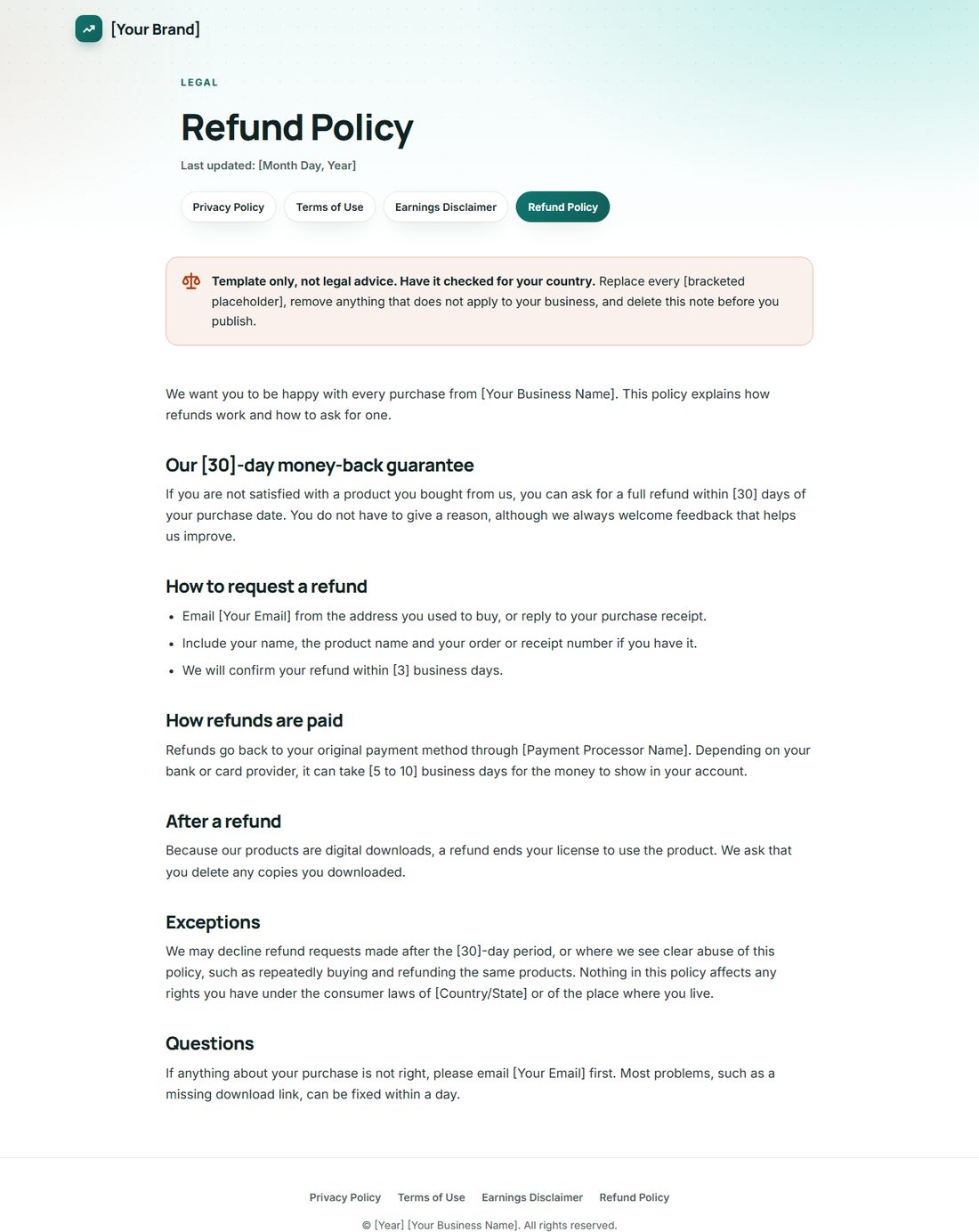 The Refund Policy template