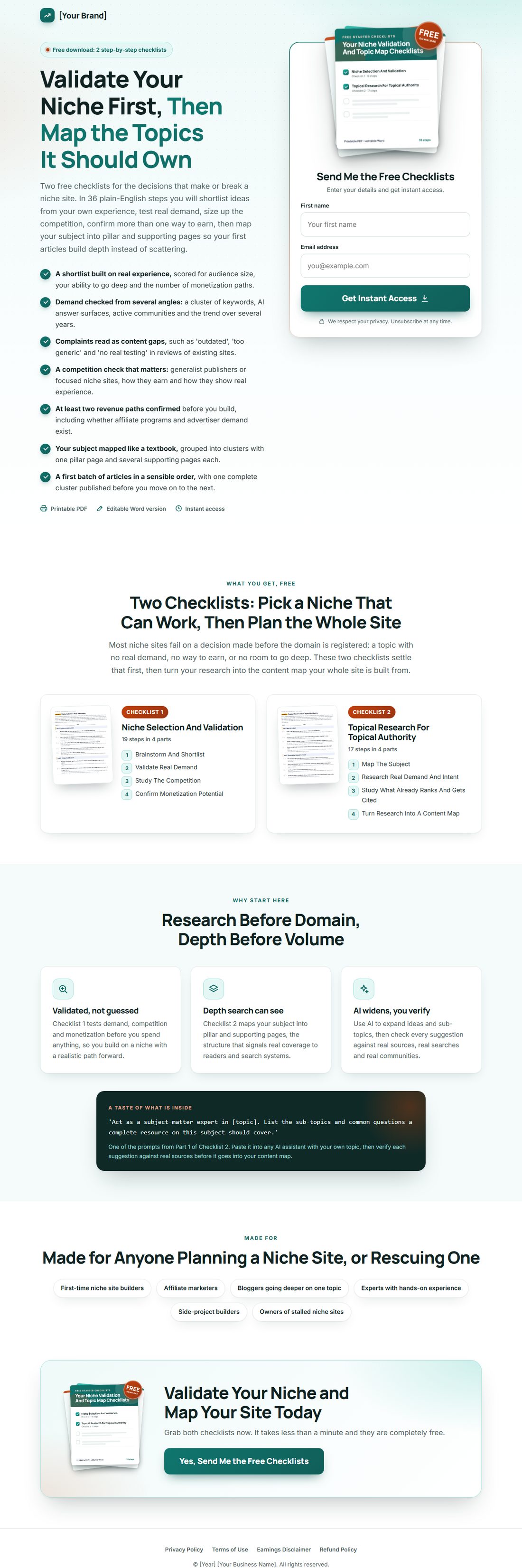 The squeeze page on desktop