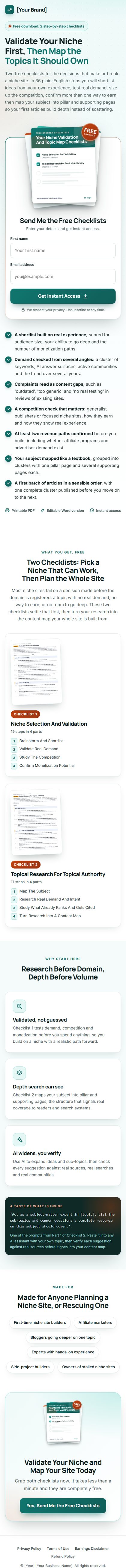 The Niche Website Profit Kit squeeze page on a phone