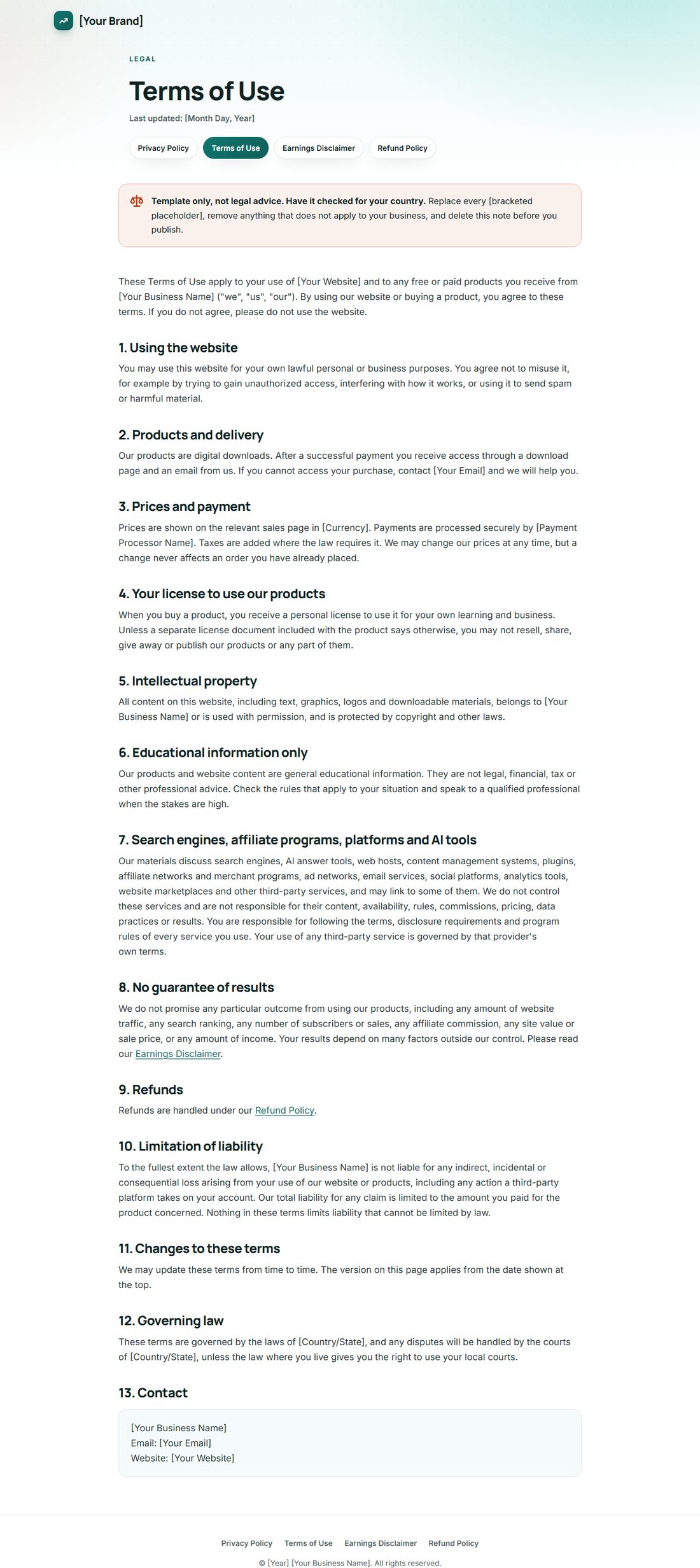 The Terms Of Service template