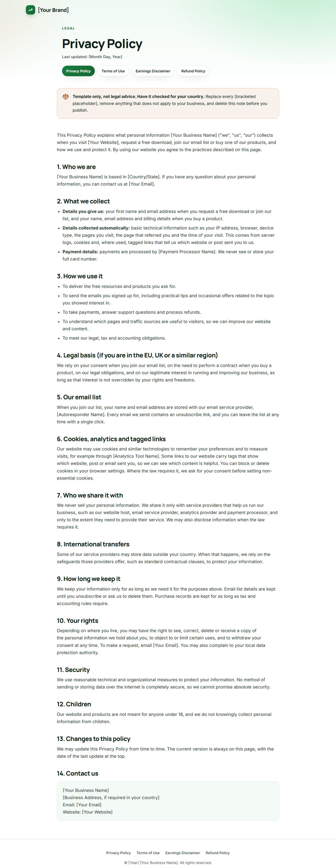 The Privacy Policy template