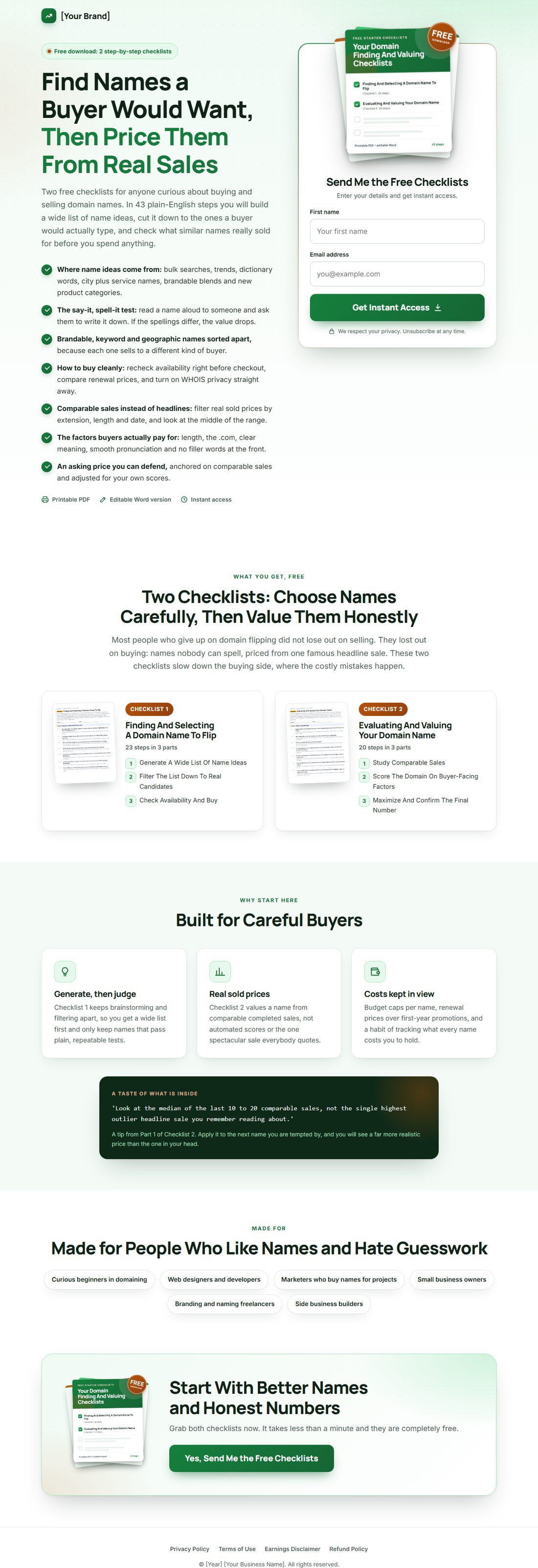 The squeeze page on desktop