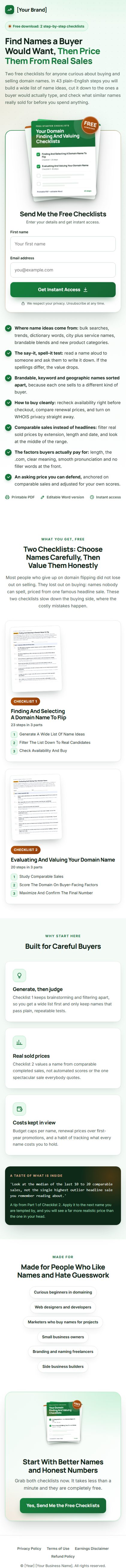 The Domain Flipping Profit Kit squeeze page on a phone