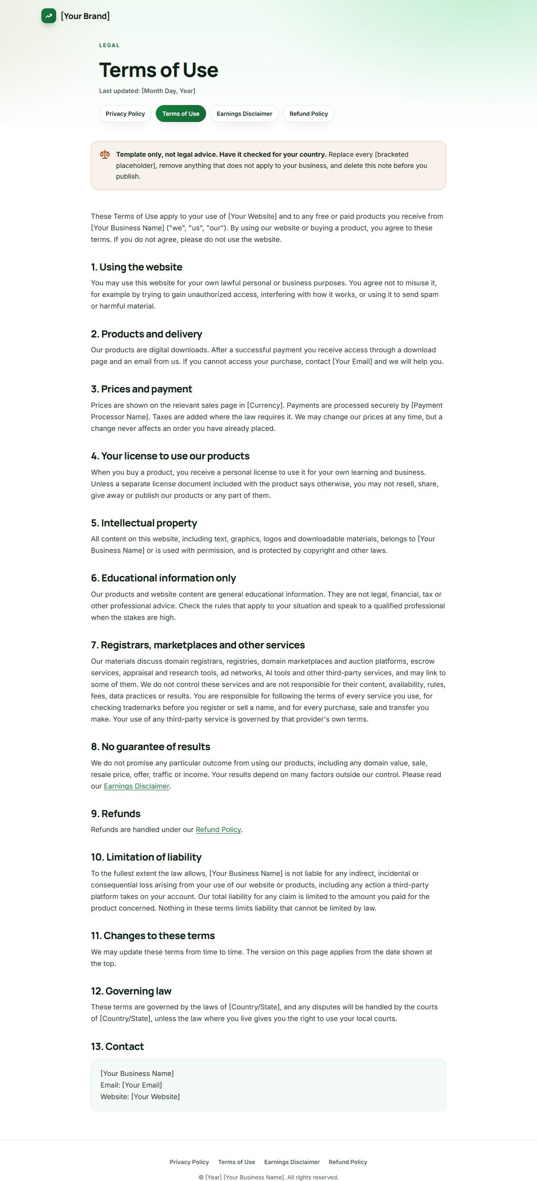 The Terms Of Service template