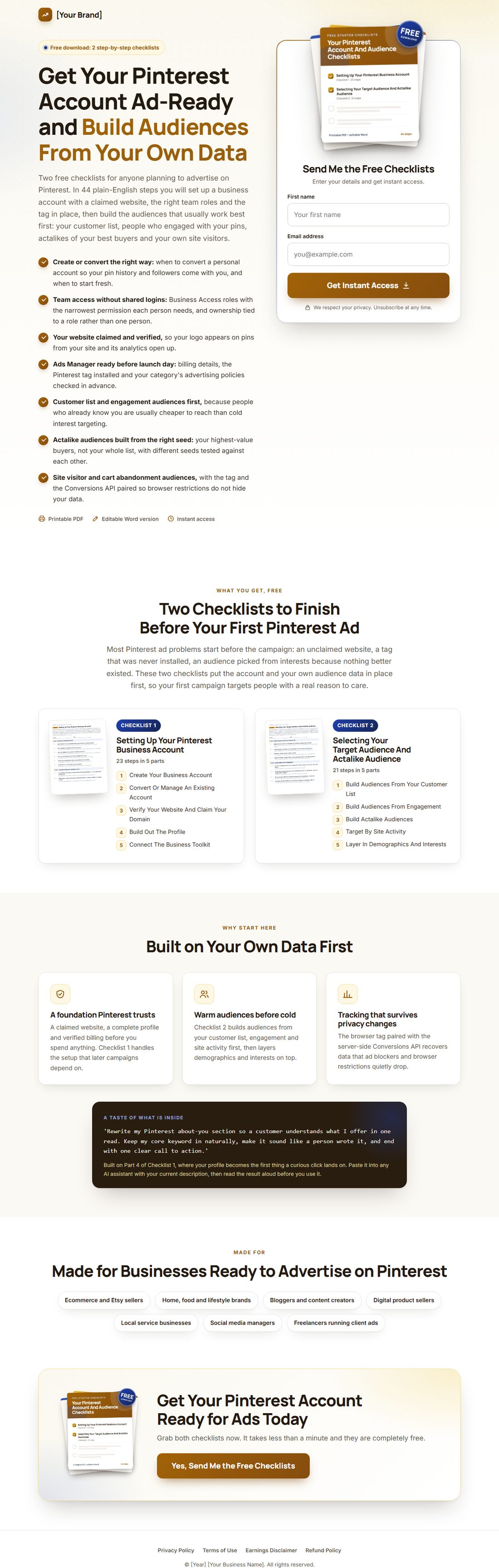The squeeze page on desktop