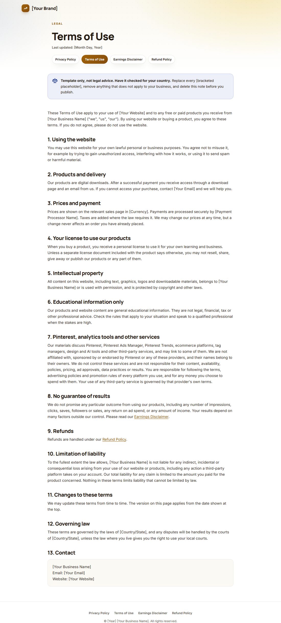 The Terms Of Service template
