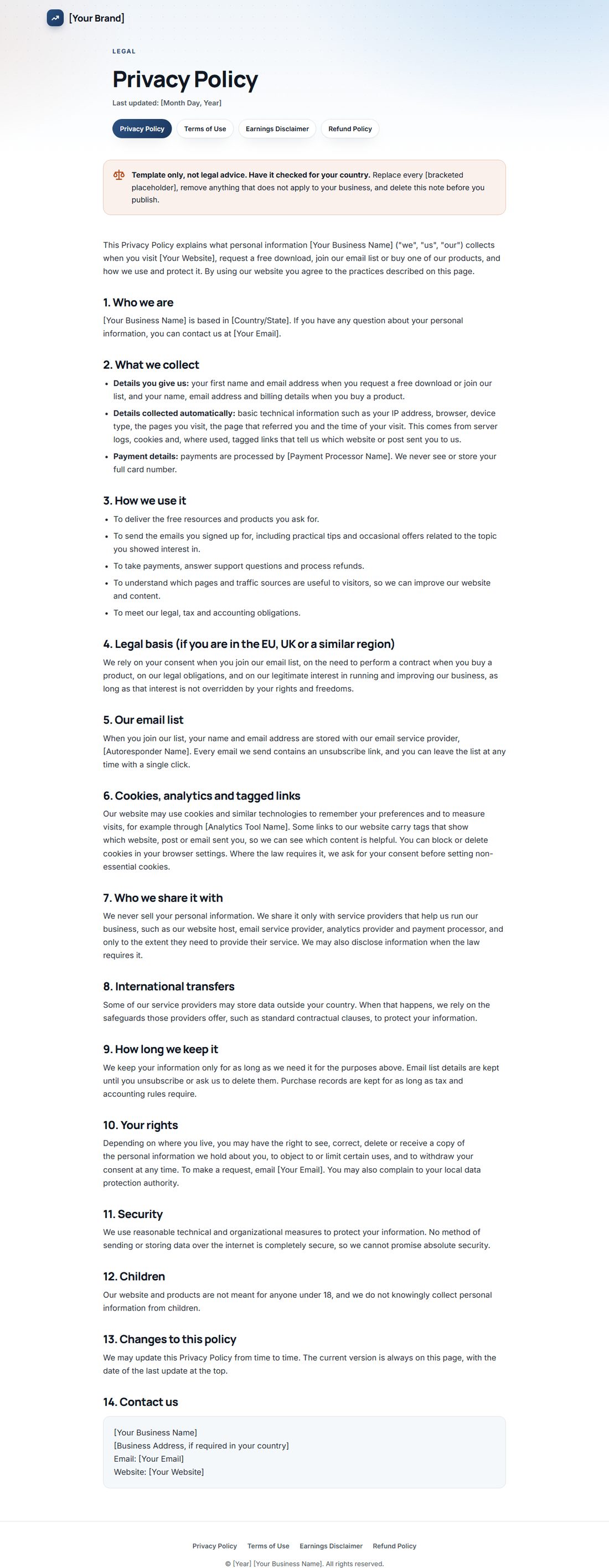 The Privacy Policy template