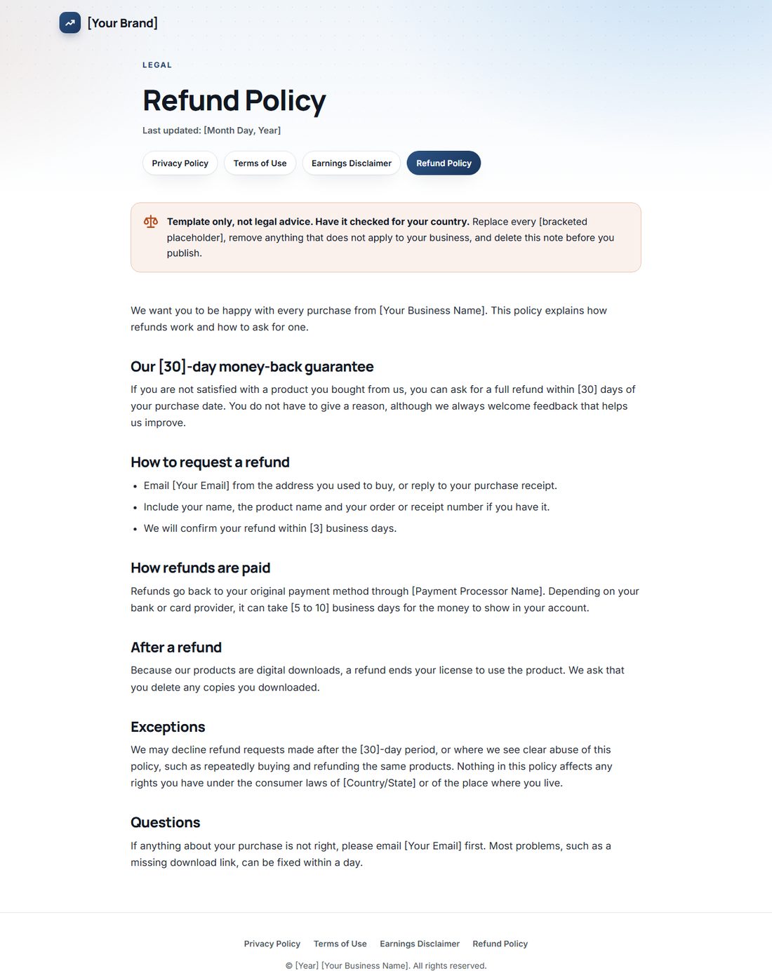 The Refund Policy template