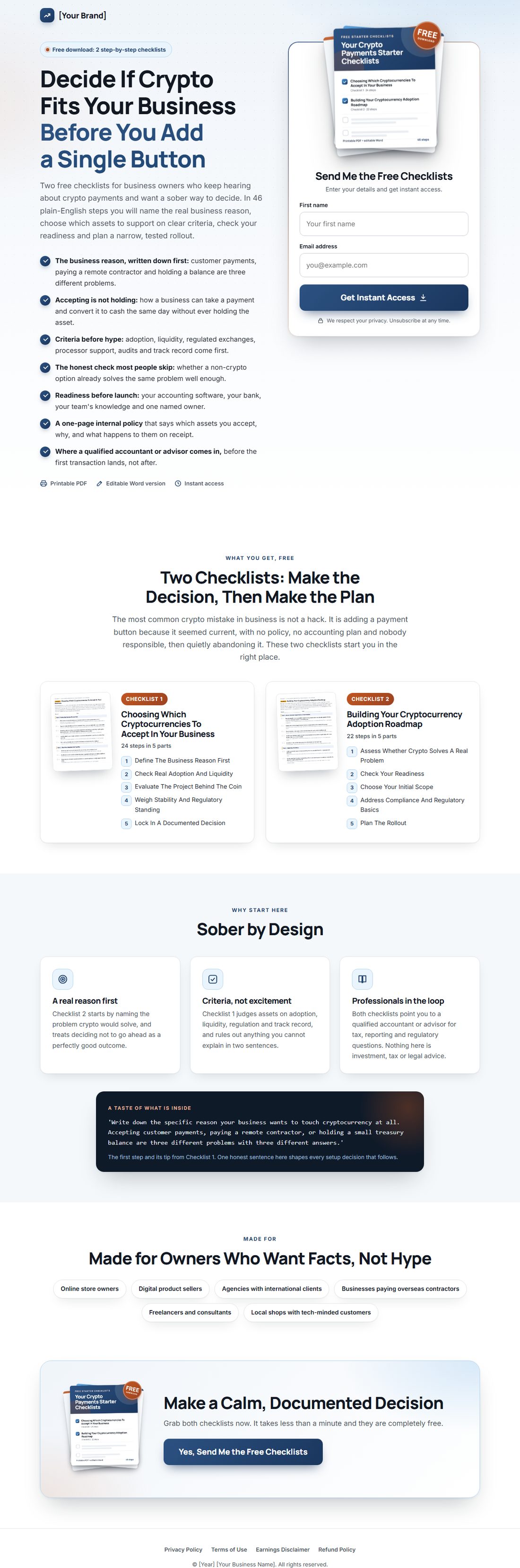 The squeeze page on desktop