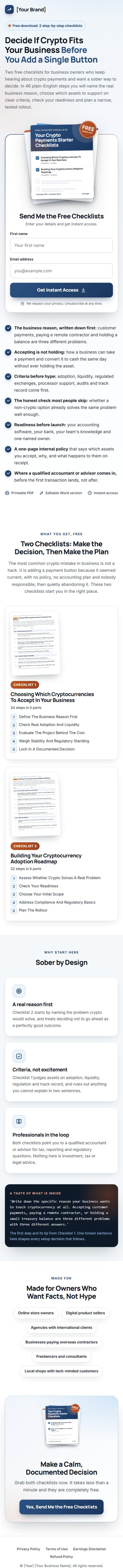 The Crypto Payments Profit Kit squeeze page on a phone