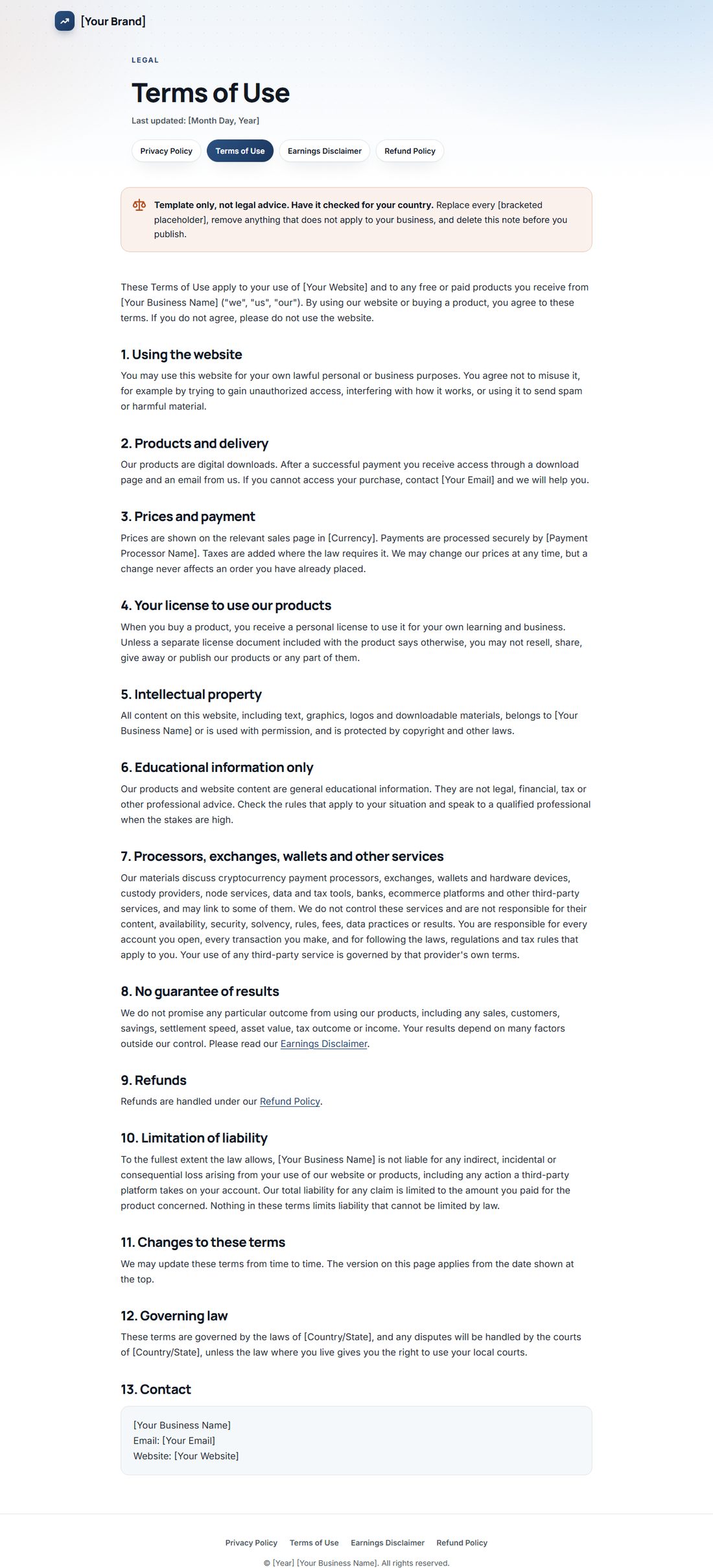 The Terms Of Service template