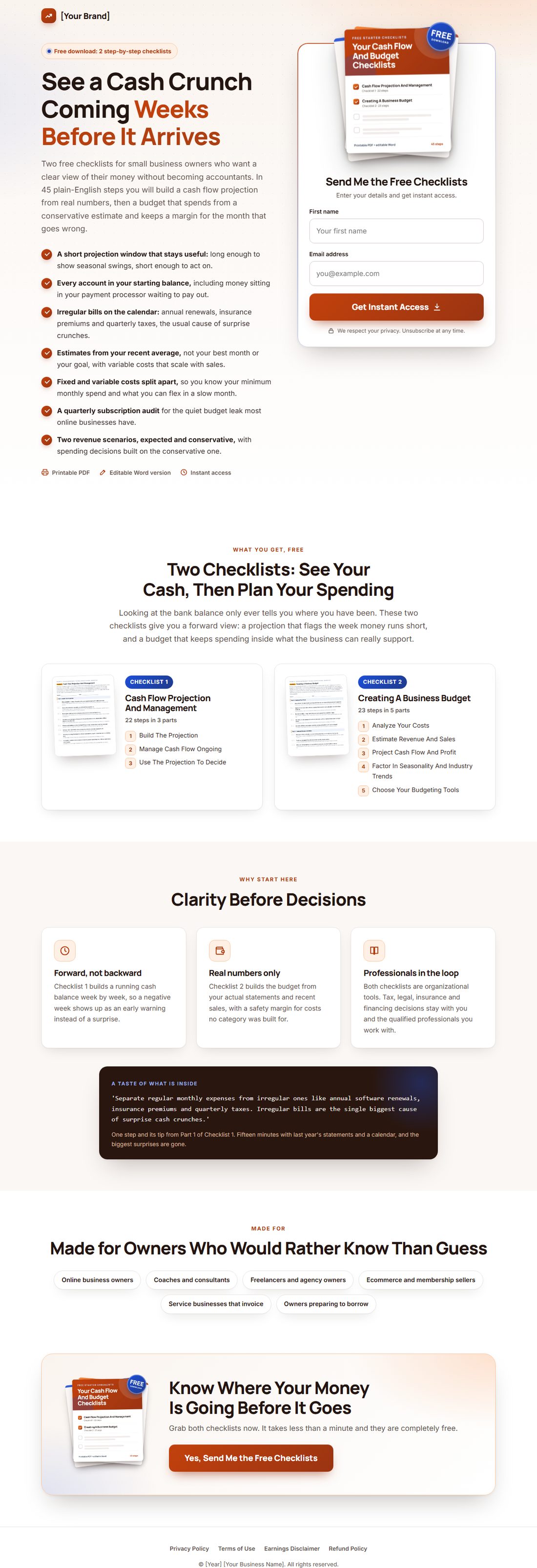 The squeeze page on desktop