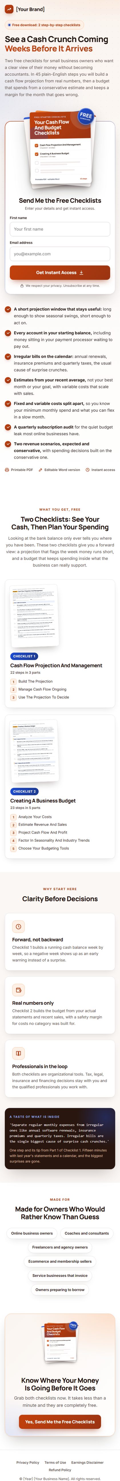The Business Numbers Profit Kit squeeze page on a phone