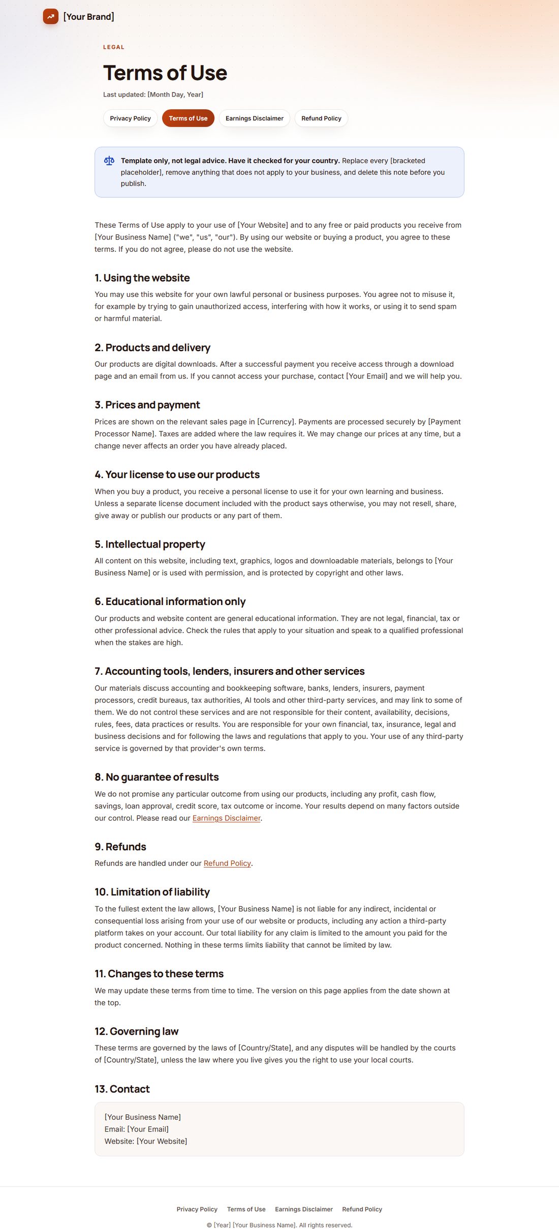The Terms Of Service template