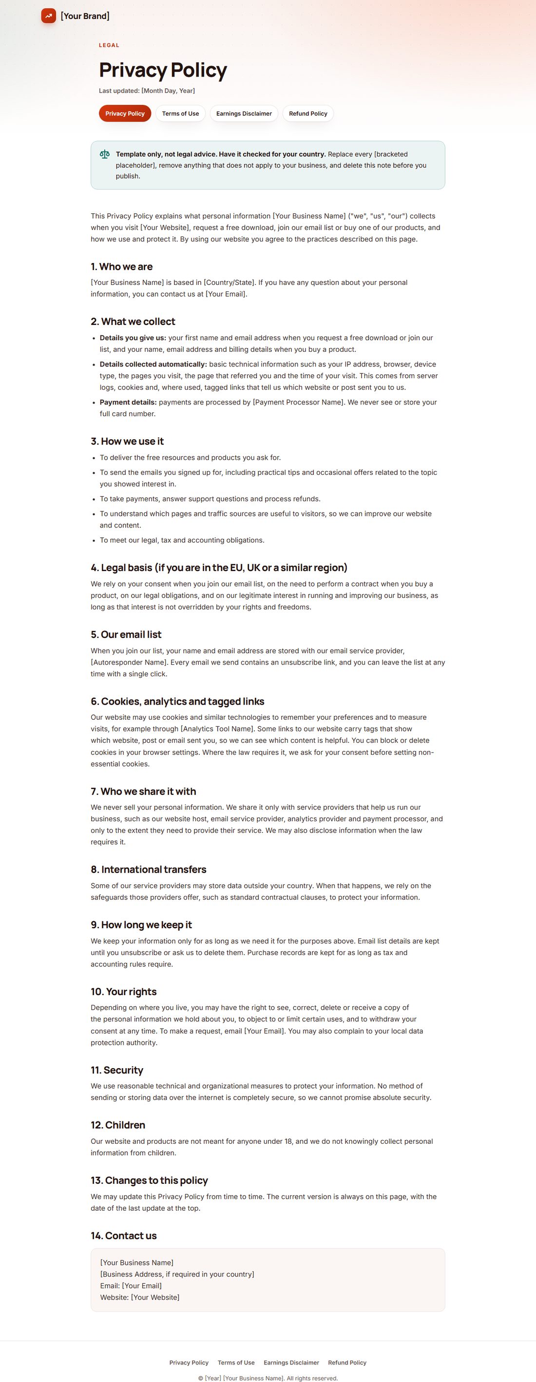 The Privacy Policy template