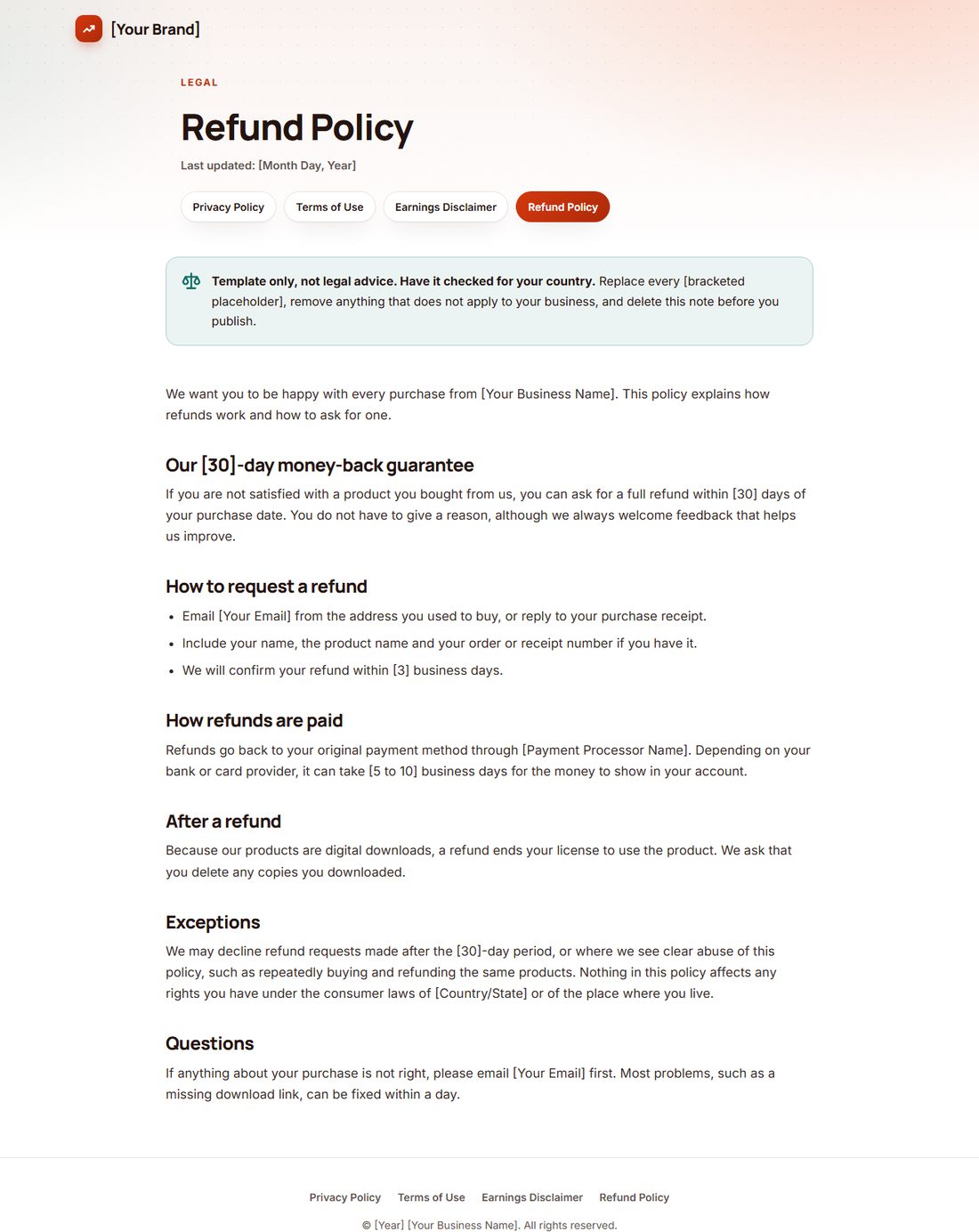 The Refund Policy template