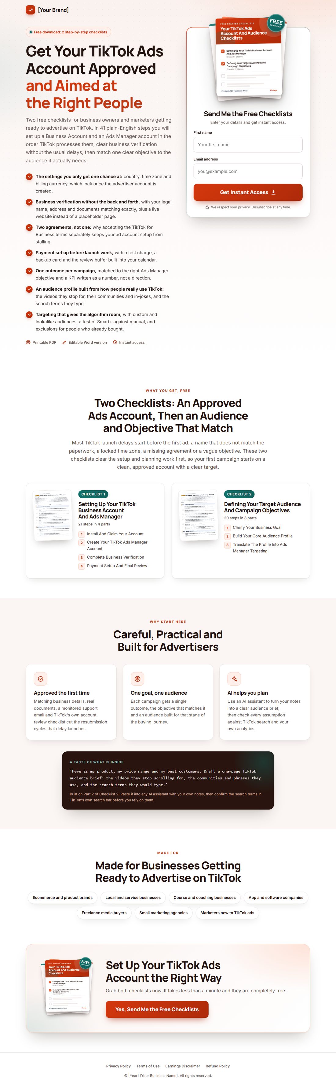 The squeeze page on desktop
