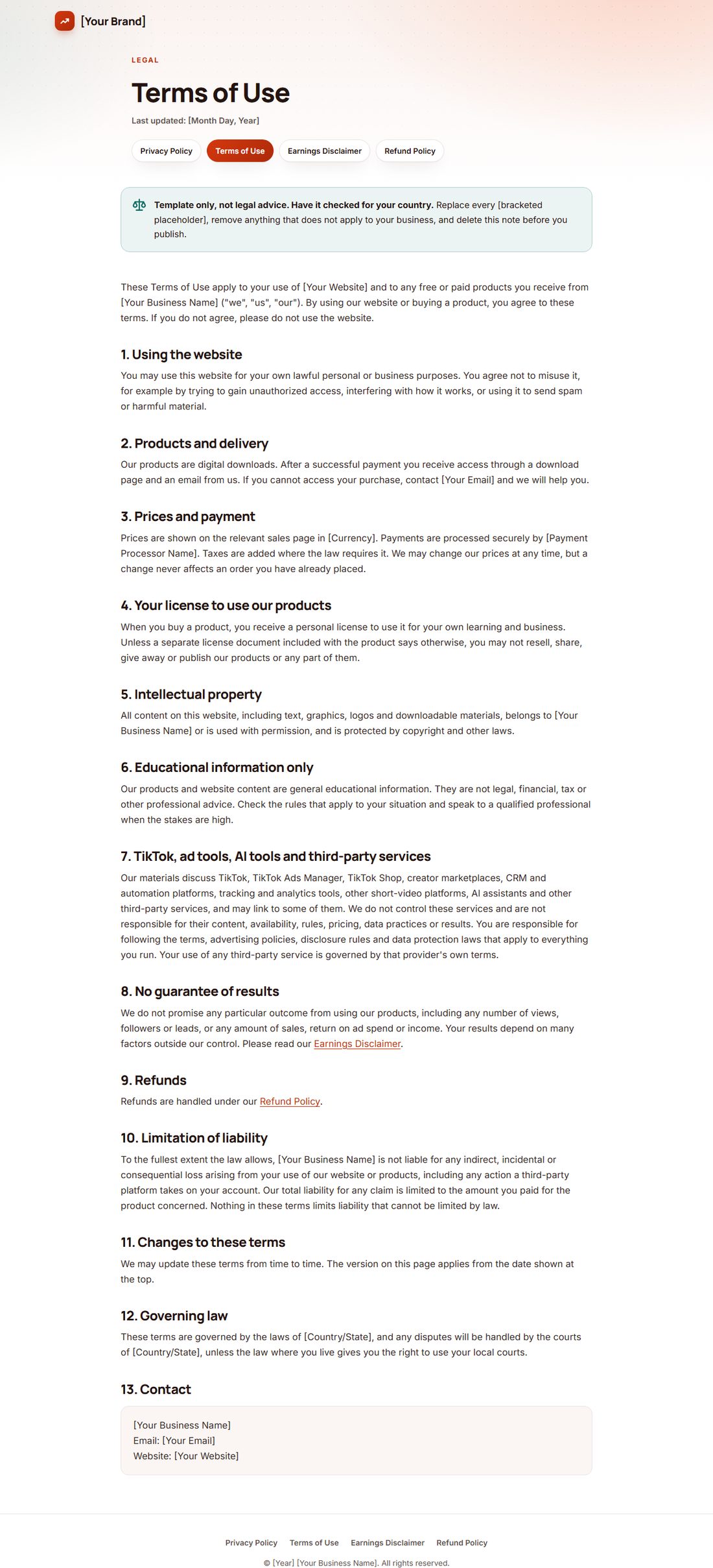 The Terms Of Service template