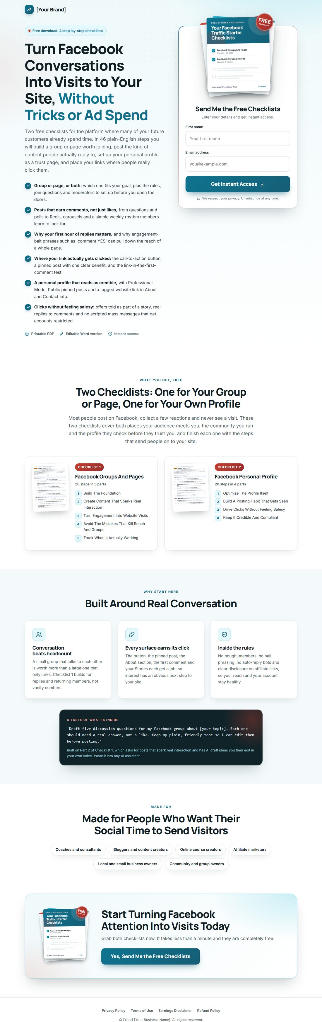 The squeeze page on desktop