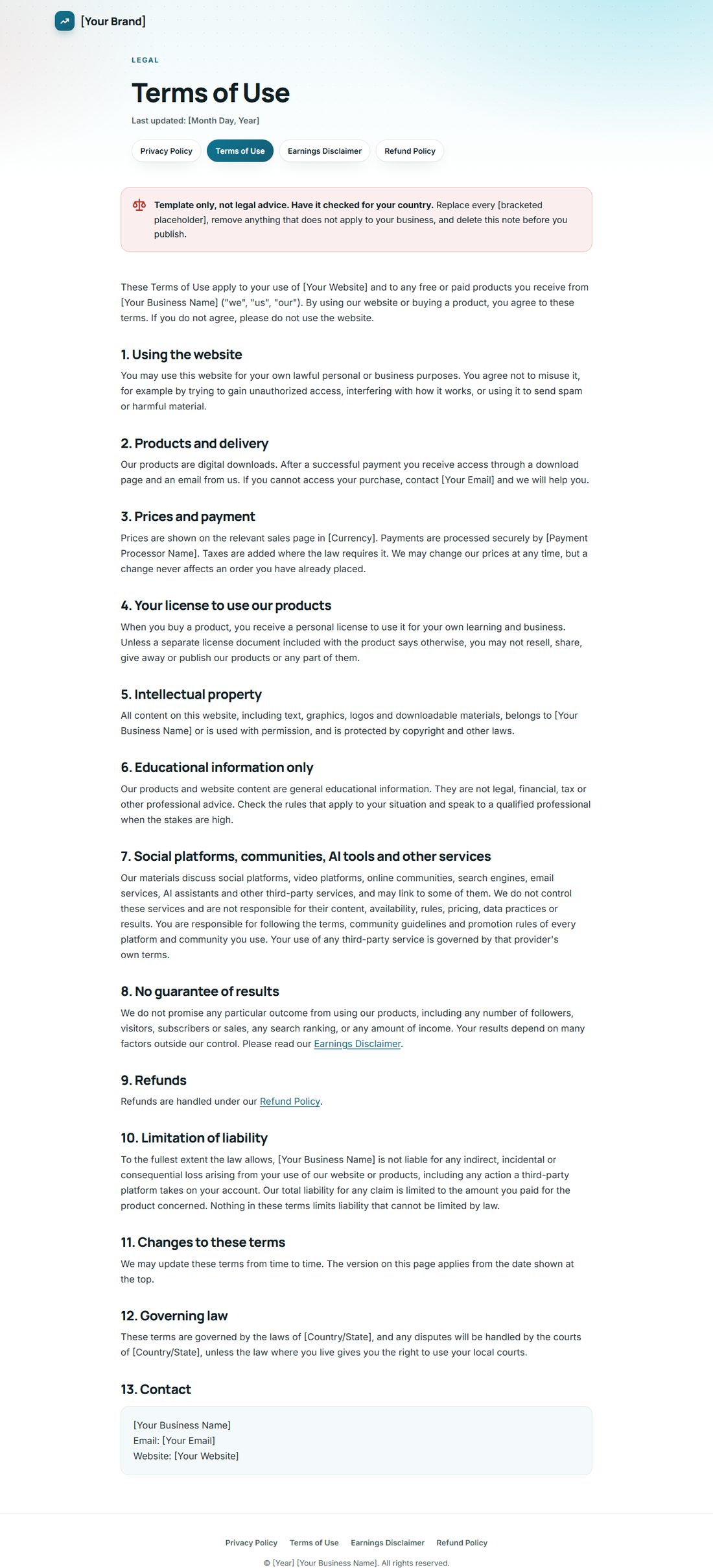 The Terms Of Service template