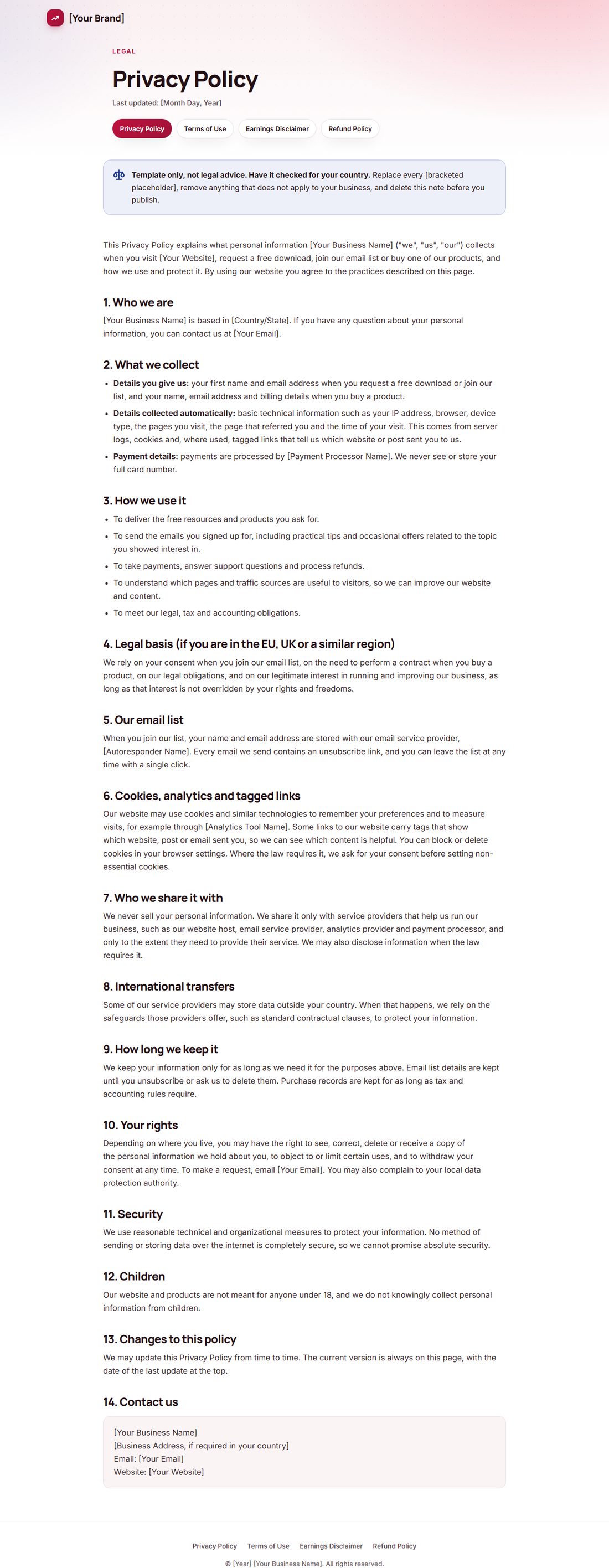 The Privacy Policy template