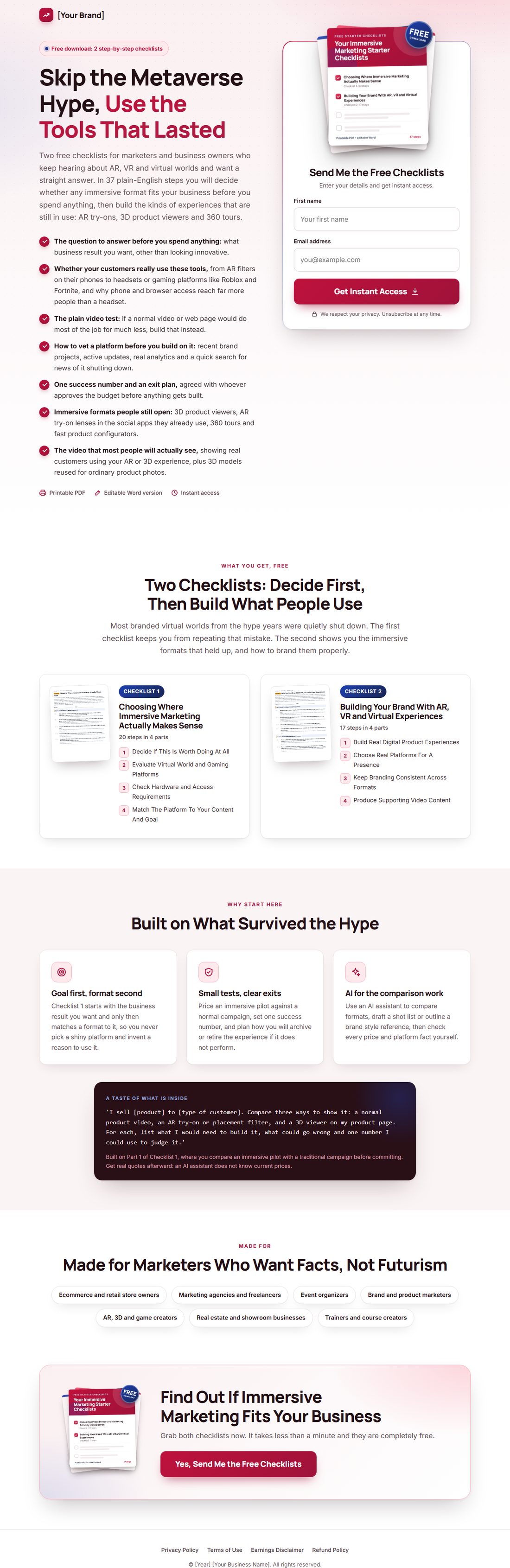 The squeeze page on desktop