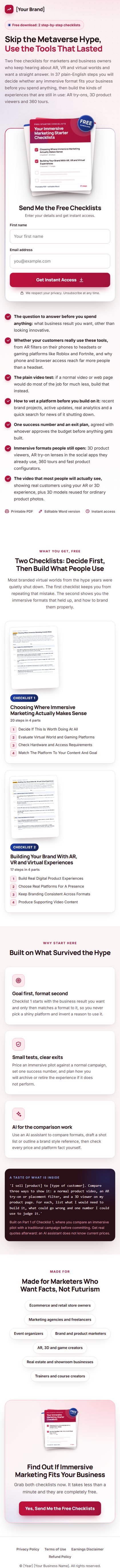 The Immersive Marketing Profit Kit squeeze page on a phone