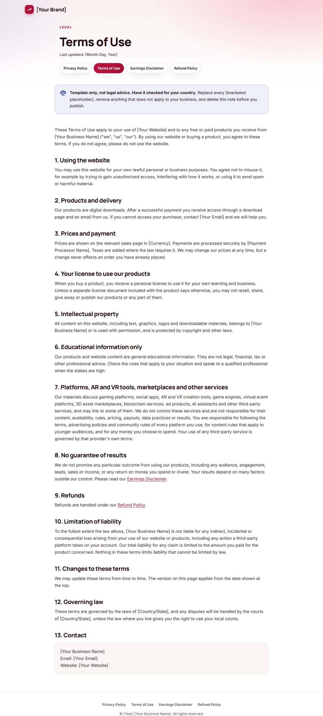The Terms Of Service template