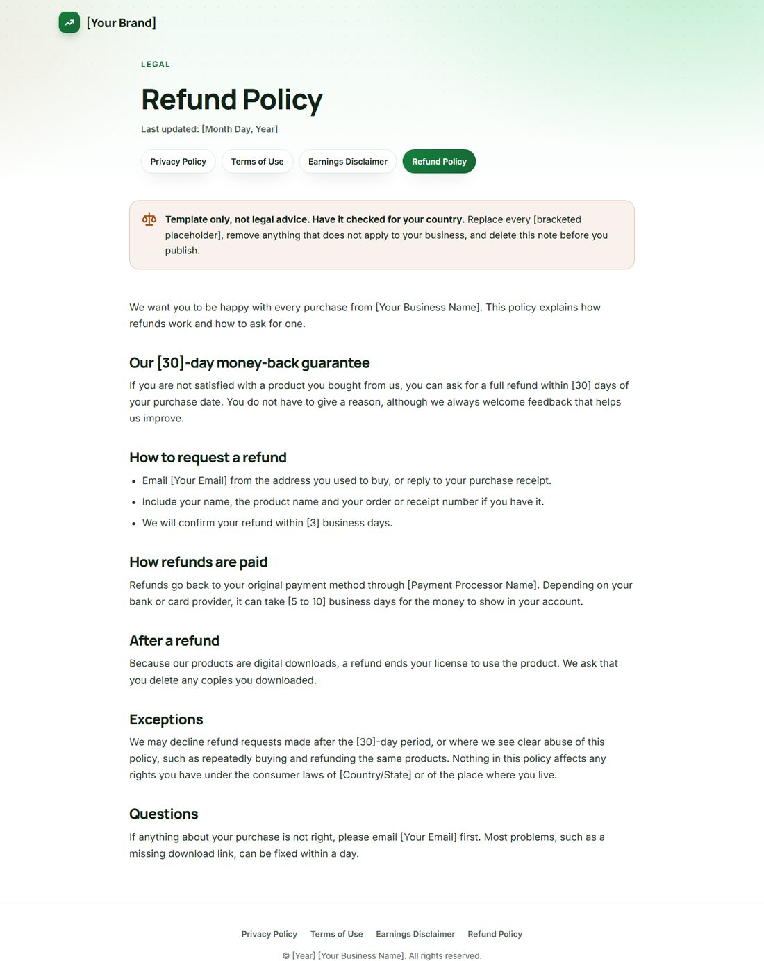 The Refund Policy template