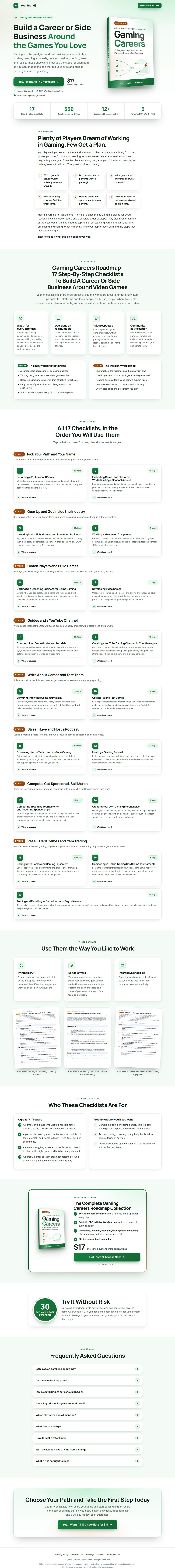 The Gaming Careers Profit Kit mini sales page, ready for your name