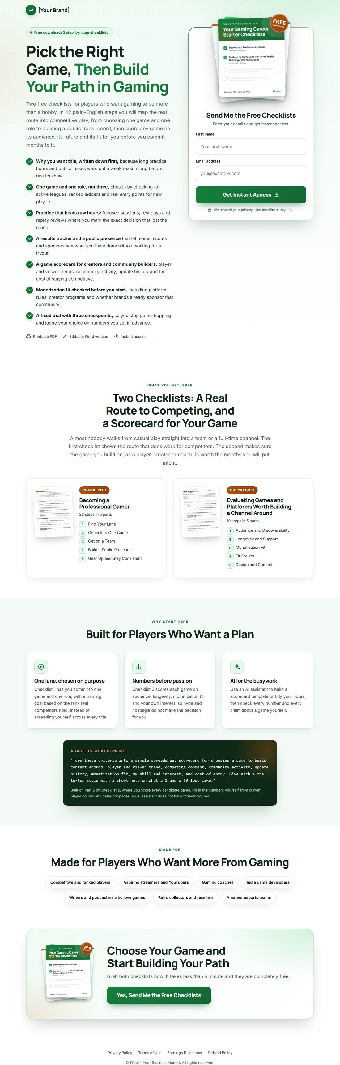 The squeeze page on desktop