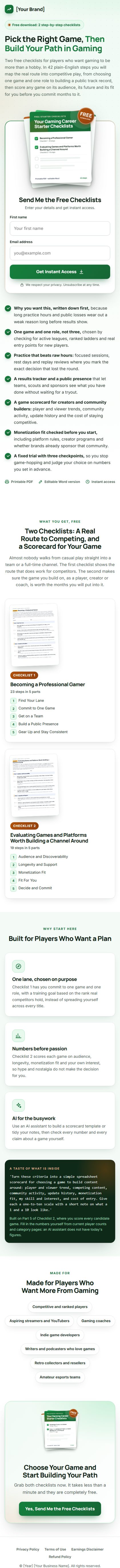 The Gaming Careers Profit Kit squeeze page on a phone