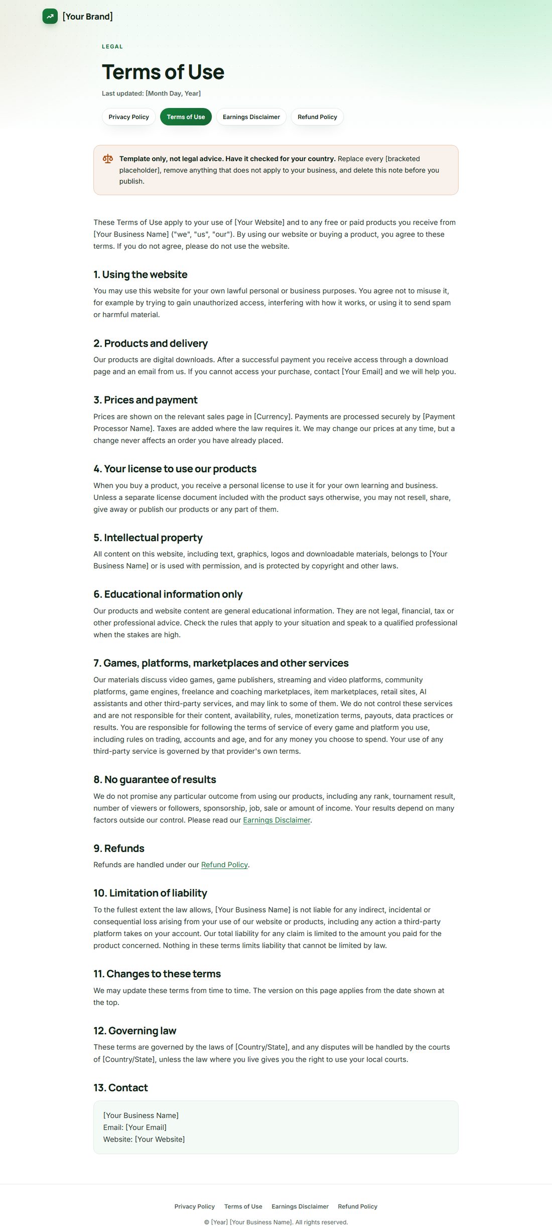 The Terms Of Service template