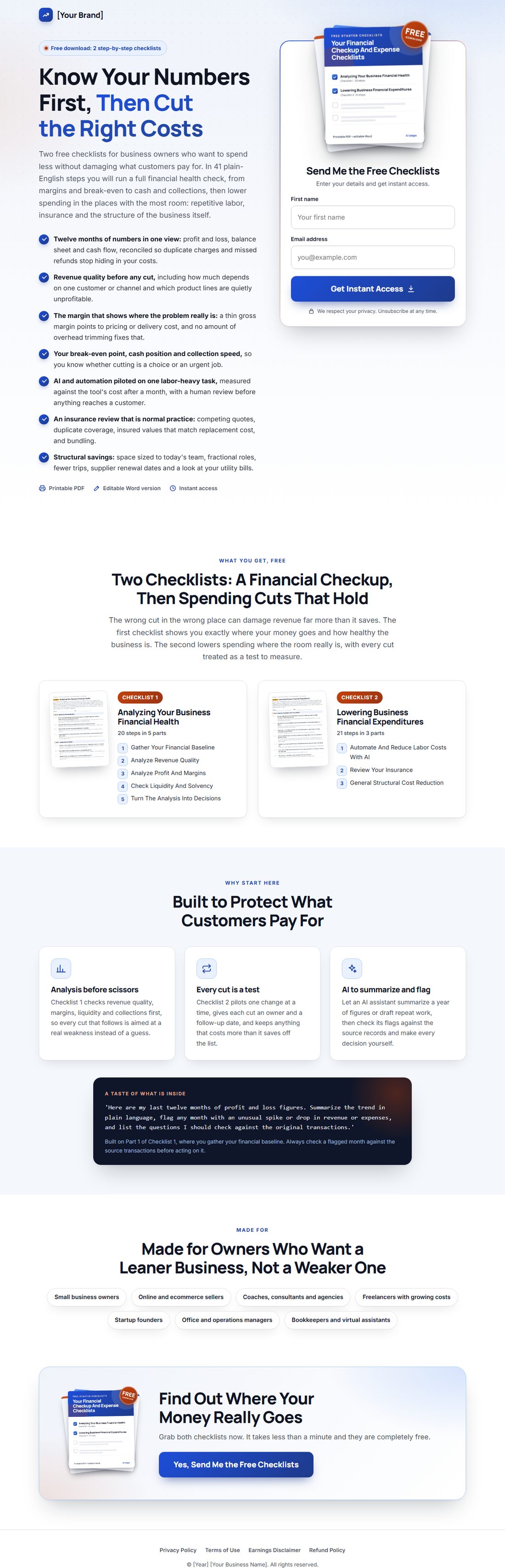 The squeeze page on desktop