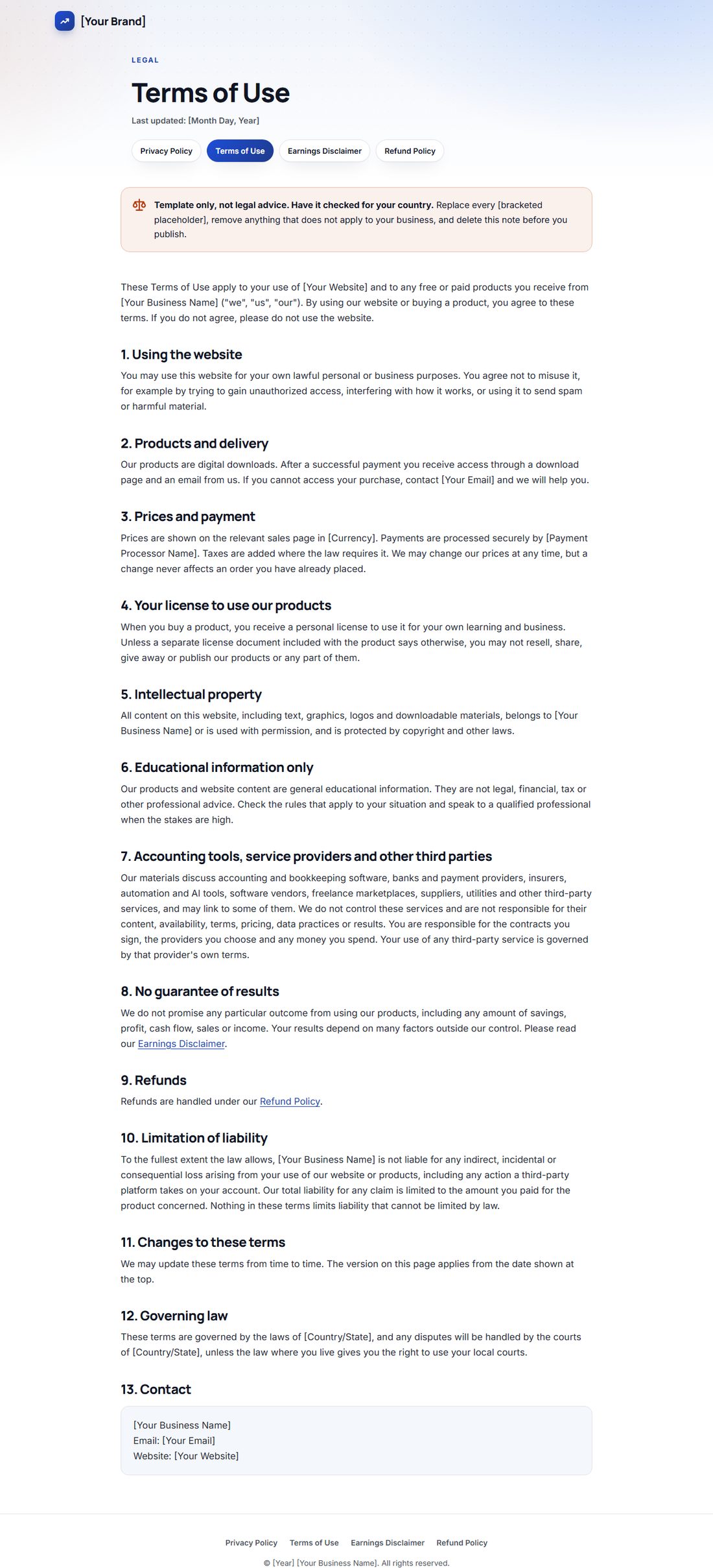 The Terms Of Service template