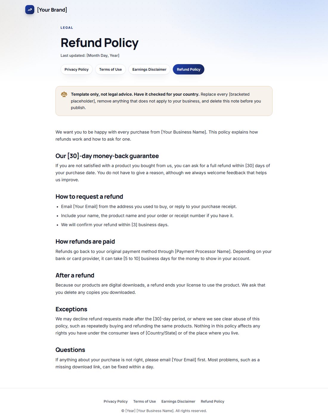 The Refund Policy template