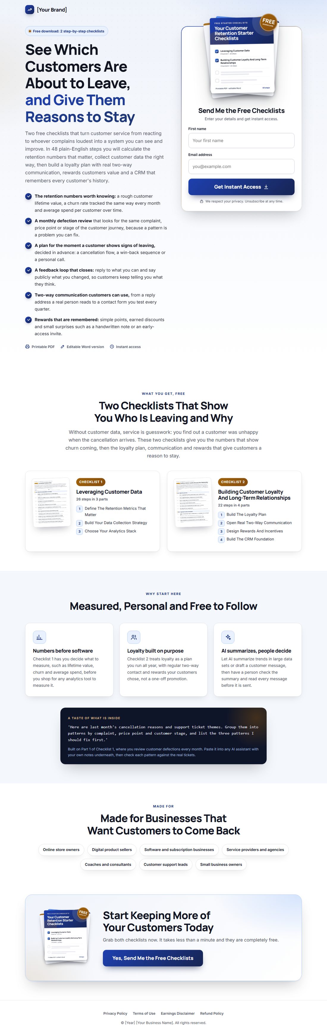 The squeeze page on desktop