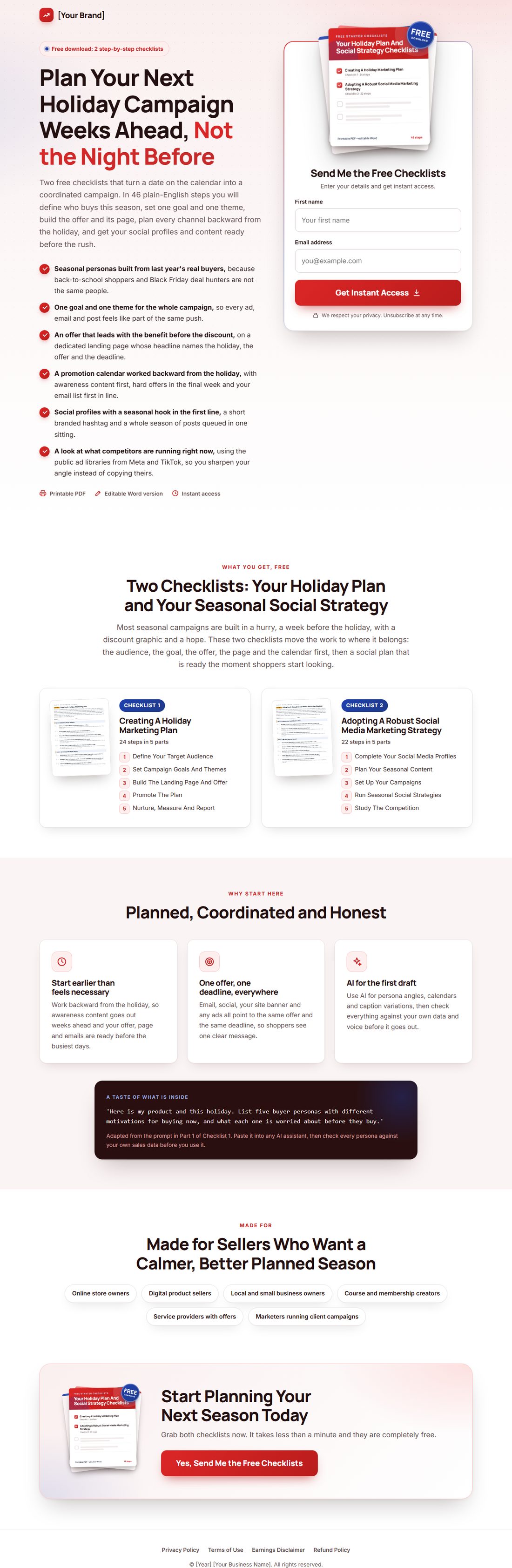 The squeeze page on desktop