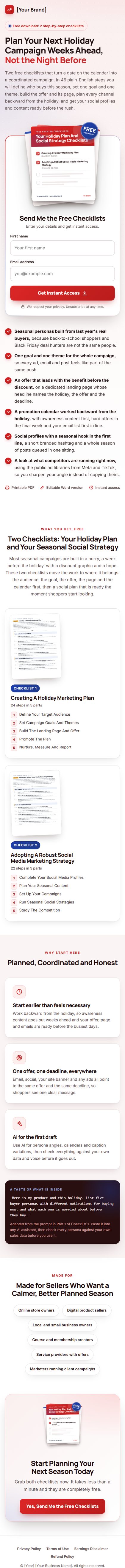 The Seasonal Campaigns Profit Kit squeeze page on a phone