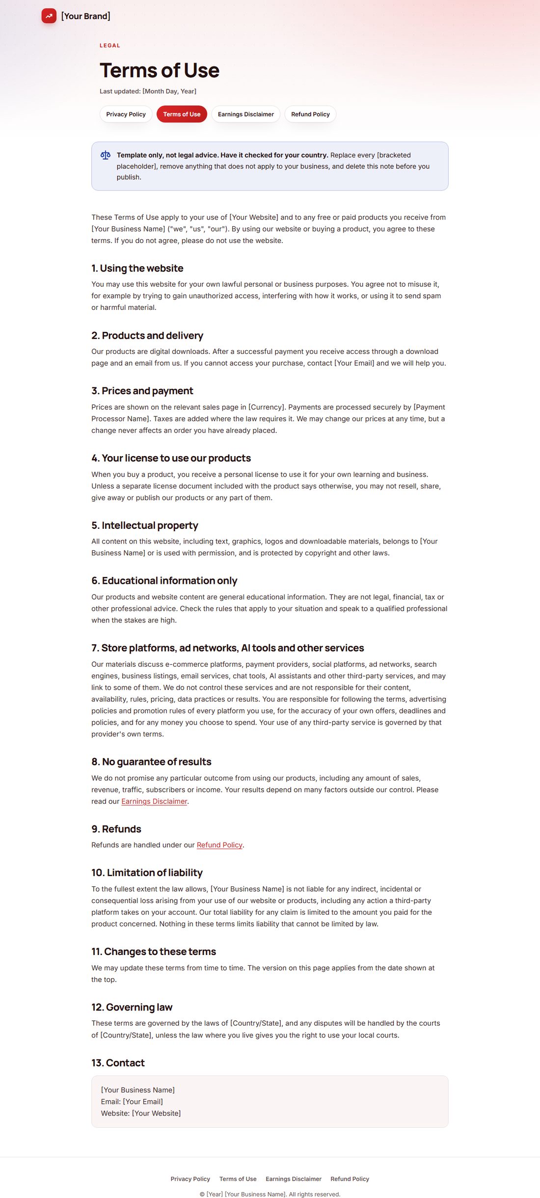 The Terms Of Service template